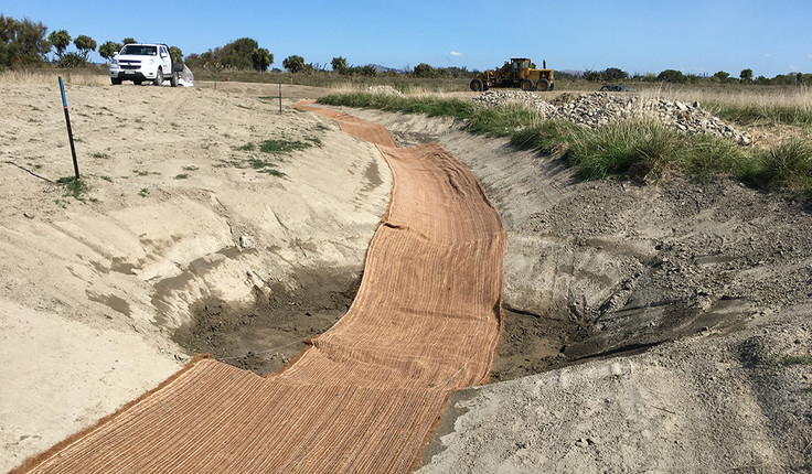 Photo: Coconut mat follows a series of pools and swales which provides fish passage from the estuary to beyond the new wetland outlet weir.