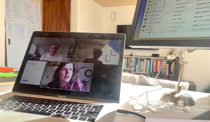 Nick Kapica does a video call from his Khandallah home with Lydia Franken and Marc Fountain.