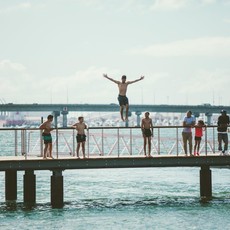 Utilising the new pier for diving and swimming has introduced a lost quality
of spectacle to the water's edge_