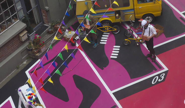 The car parks in Leeds St are painted to look like shoeboxes as a nod to the old Hannah shoe factory.