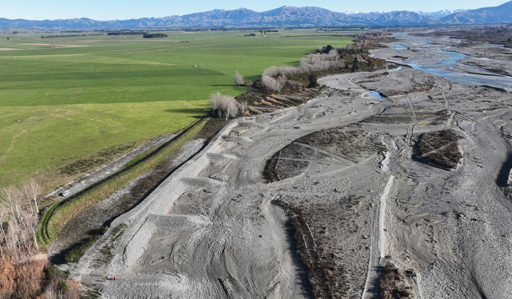 Rangitata River rock and gravel groynes. Photo courtesy of Environment Canterbury.