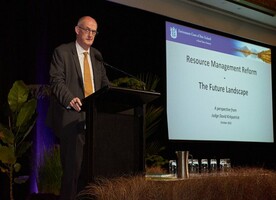 Chief Environment Court Judge David Kirkpatrick presenting to the 2022 NZILA Firth Conference in October.