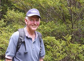 Lawrie Metcalf standing in front of a beech tree near Mt Arthur, Nelson. Photo: Melanie Kinsey.