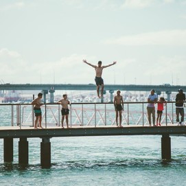 Utilising the new pier for diving and swimming has introduced a lost quality
of spectacle to the water's edge_