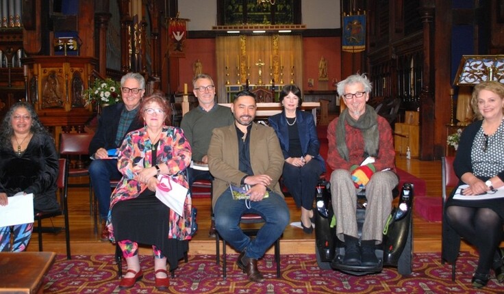 Socially distanced award winners at the Heritage Book Awards
Professor Jacky Bowring on the right and Wayne Knox front center.