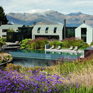 Overview of the pool area from the perennial walk.