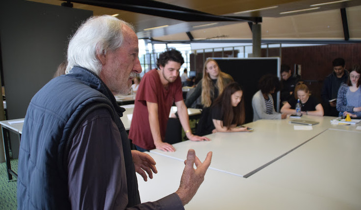 Mike Barthelmeh with students at SOLA.