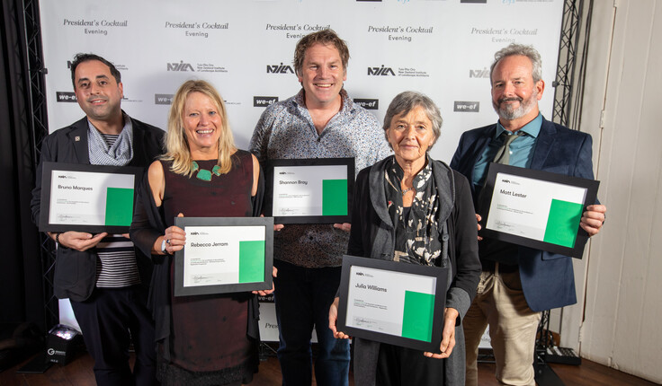 The 2023 President’s Award winners - Bruno Marques, Rebecca Jerram, Shannon Bray, Julia Williams and Matt Lester (Debbie Tikao was unable to attend the event).