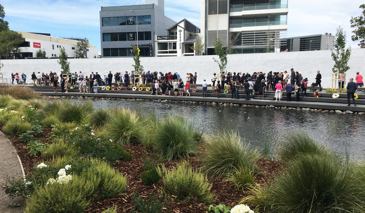 Oi Manawa - the Canterbury Earthquake National Memorial rests on the Avon rivers edge as a destination of reflection.