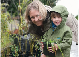 Sarah and son Angus collecting plants