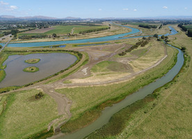 Photo: Drone photo of new wetland area looking south-west and upstream to the Ngaruroro and Tūtaekurī rivers with the Horseshoe Wetland to the left.