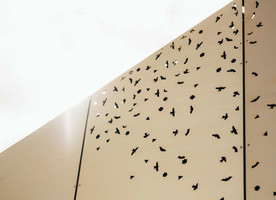 Representation of manuaute (Māori kites) laser cut into the cladding of the amenity building.