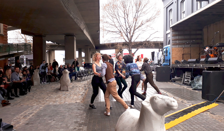 AFTER: Jetty Street enjoyed by party-goers in its new form, looking east from Vogel Street