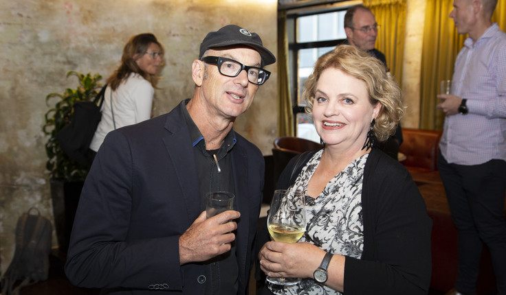 New NZILA fellow Jacky Bowring (right) with David Irwin from Isthmus at the NZILA President’s cocktail evening.