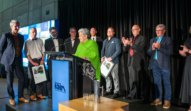 Aroha Reriti Crofts of the Matapopore Charitable Trust takes centre stage at the awards ceremony.