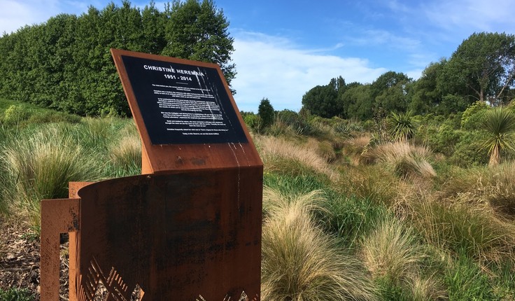 Memorial seat and plaque honouring the memory and legacy of Christine Heremaia