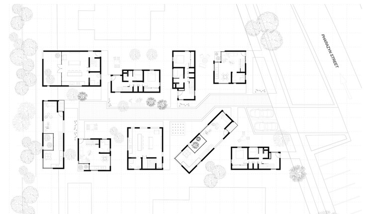 Hannah Brodie’s full-intensity site planning includes individual sites yet density and privacy. Access is shared and mobility easy with proximity to transport hubs and a walkable city.