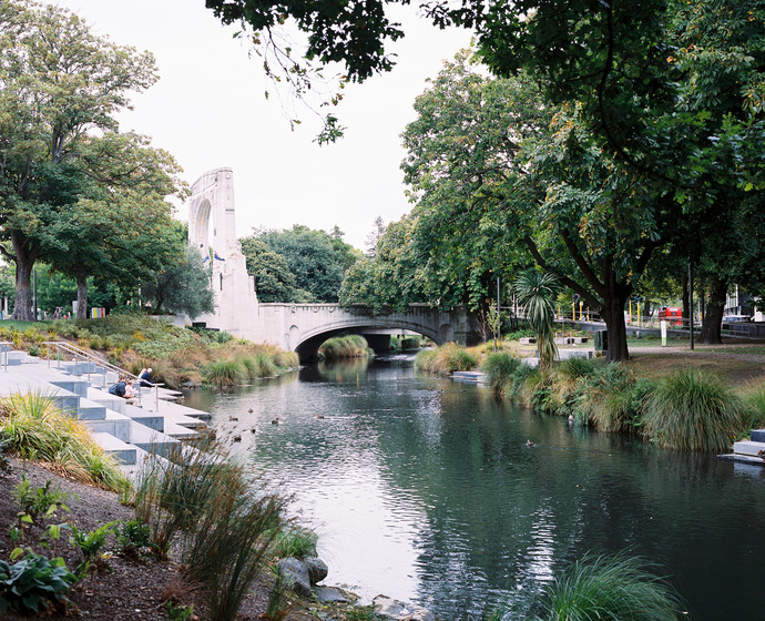 South facing view of the Terraces with the Bridge of Remembrance.