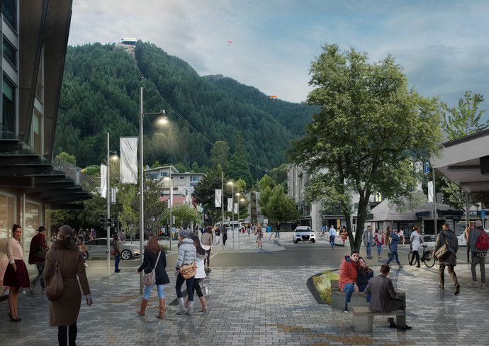 Looking from Rees Street across to the Brecon Street Stairs - showing proposed shared space treatment and enhanced event space capacity_