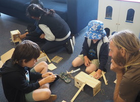 Children from the Phillipstown Community Hub OSCAR programme work in pairs to refine design ideas using 1:100 scale modules. Photo credit: Rhiannon Josland